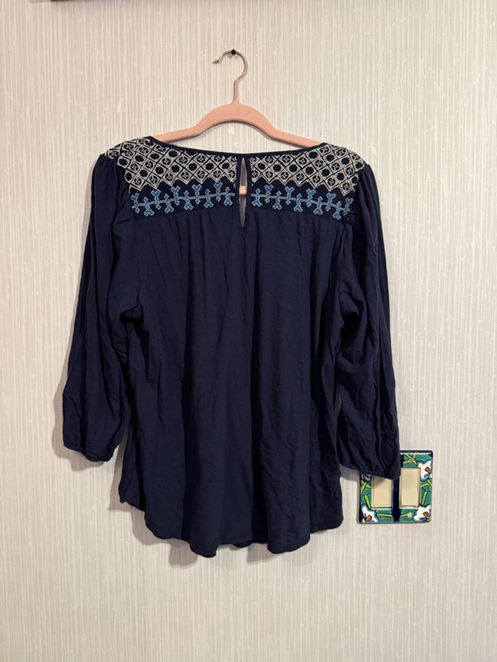Lucky Brand Navy Blue Embroidered Peasant Blouse - Picture 7 of 8